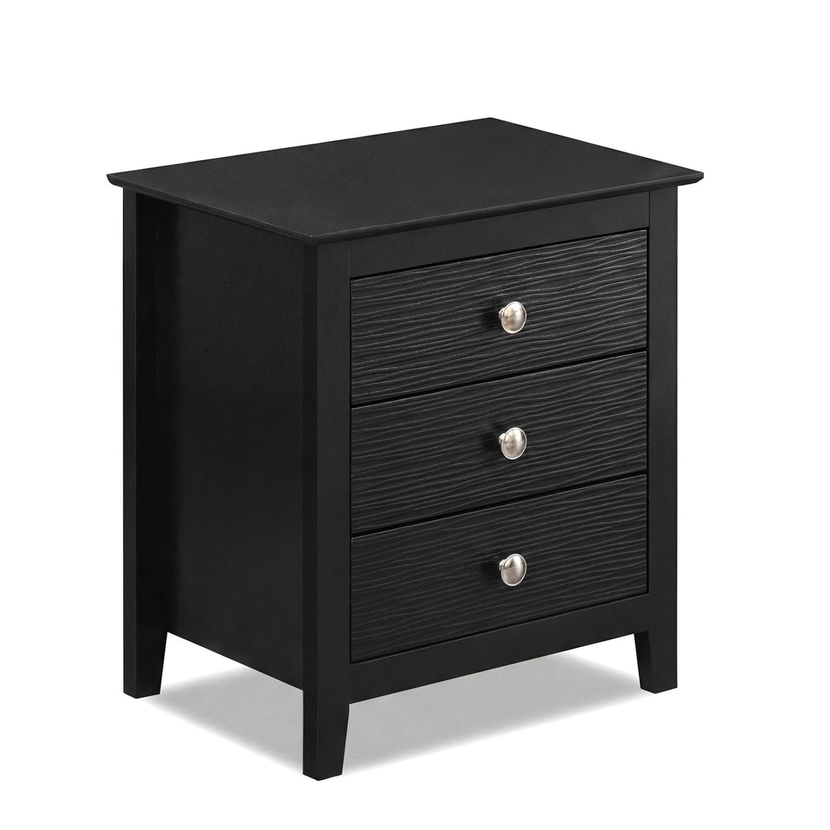 Modern Farmhouse 3-Drawer NightStand with Wood Grain Accents and Sleek Knobs