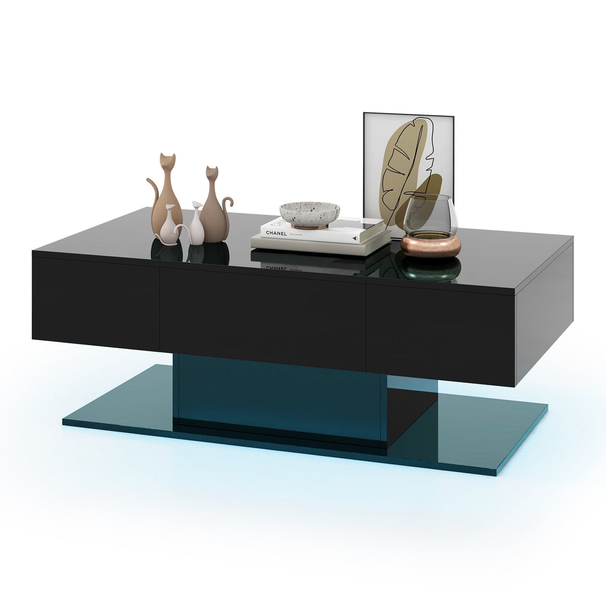 Modern LED Coffee Table with 20 Color LED Lights and 2 Storage Drawers