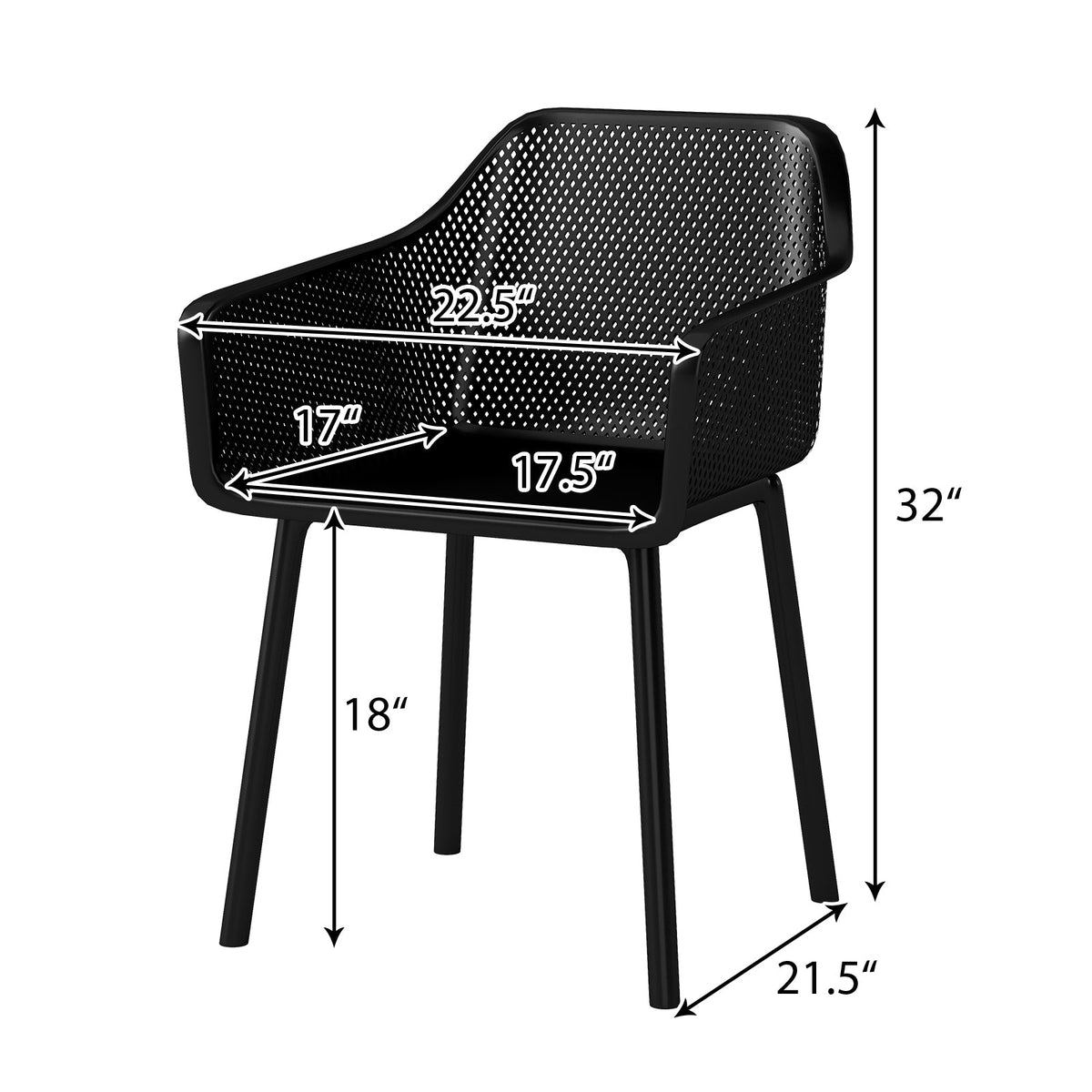 Modern Plastic Dining Chairs Set of 4 Kitchen Armchairs with Breathable Mesh Backrest-Black