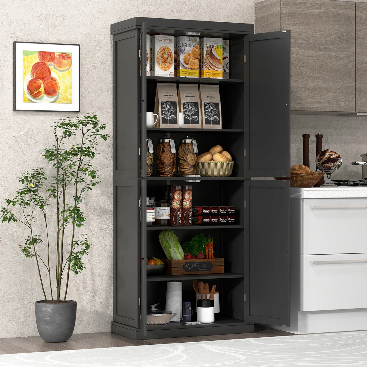 72.5 Inches Tall Buffet Cabinet with 6-Tier Shelves and 4 Doors