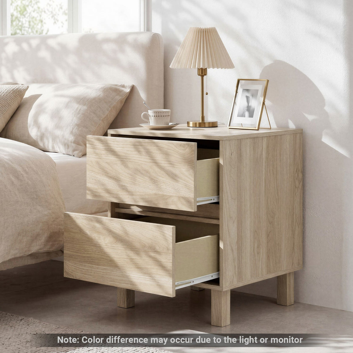 End Table with 2 Storage Drawers - Natural Wood Finish