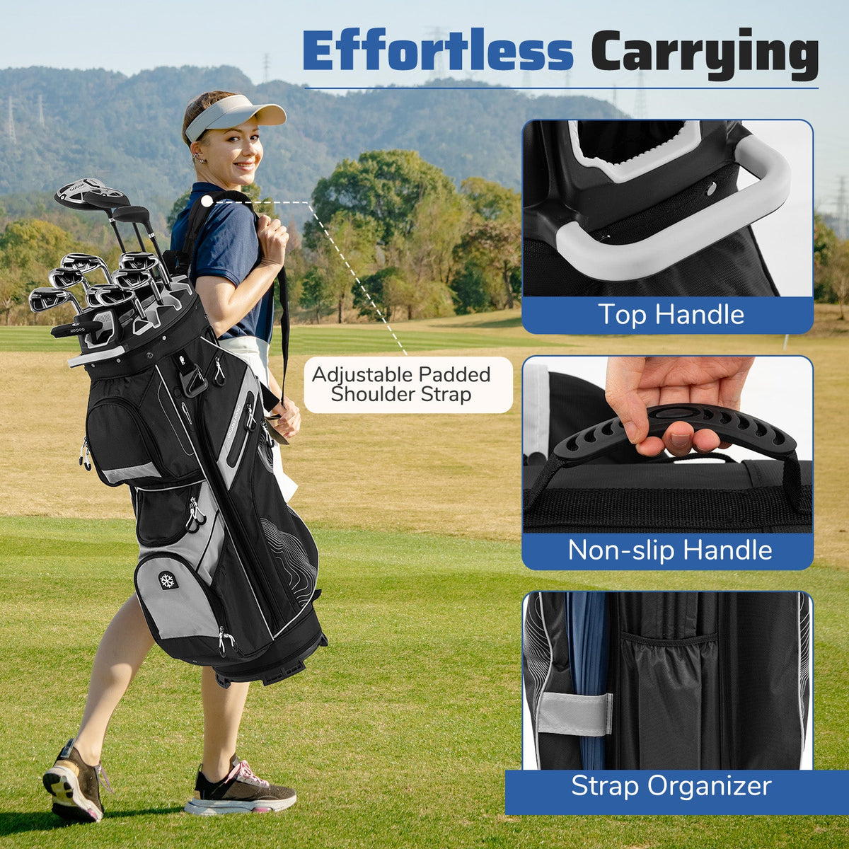 Molded Lock Top Golf Cart Bag with 14-Way Full Length Dividers and 11 Pockets