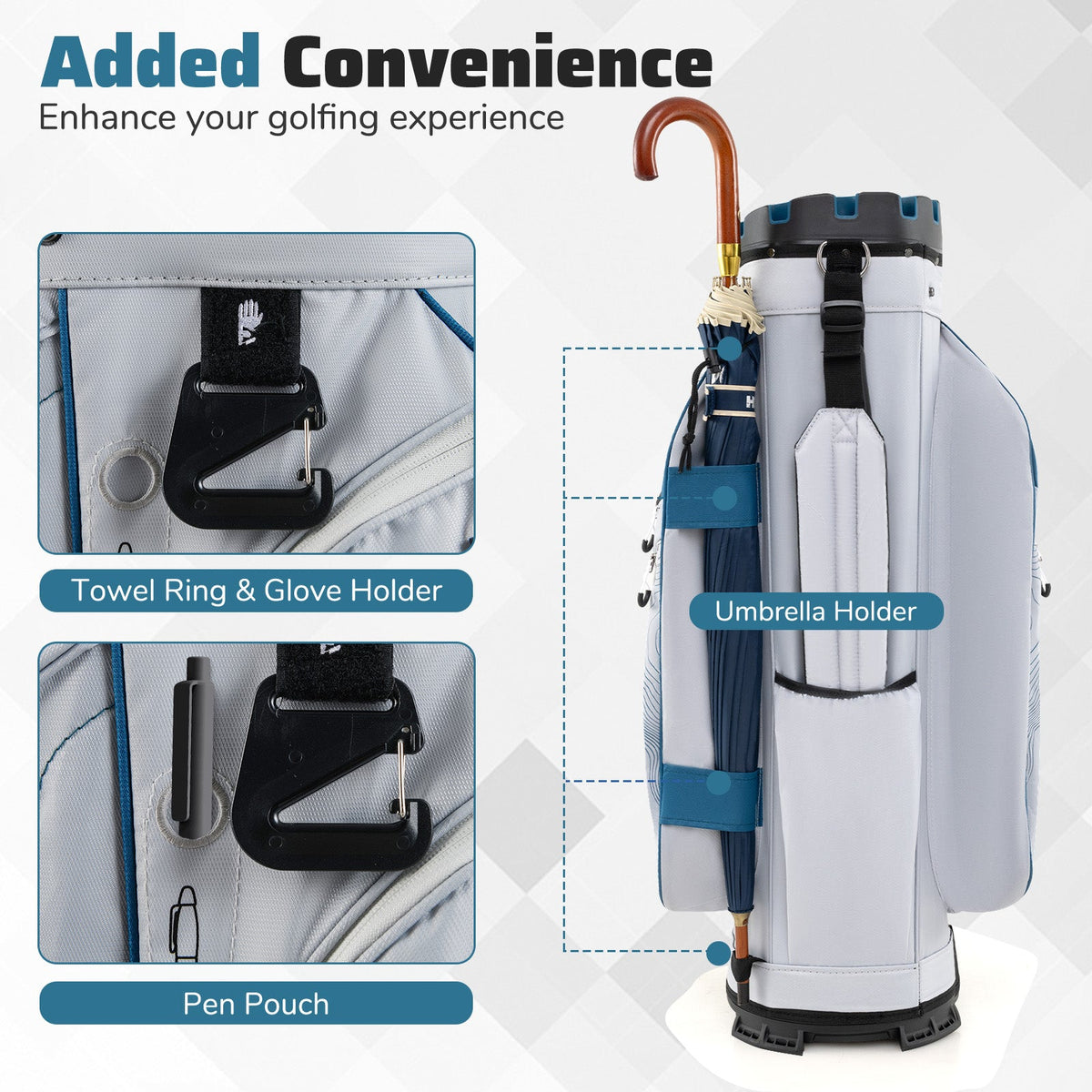 Molded Lock Top Golf Cart Bag with 14-Way Full Length Dividers and 11 Pockets