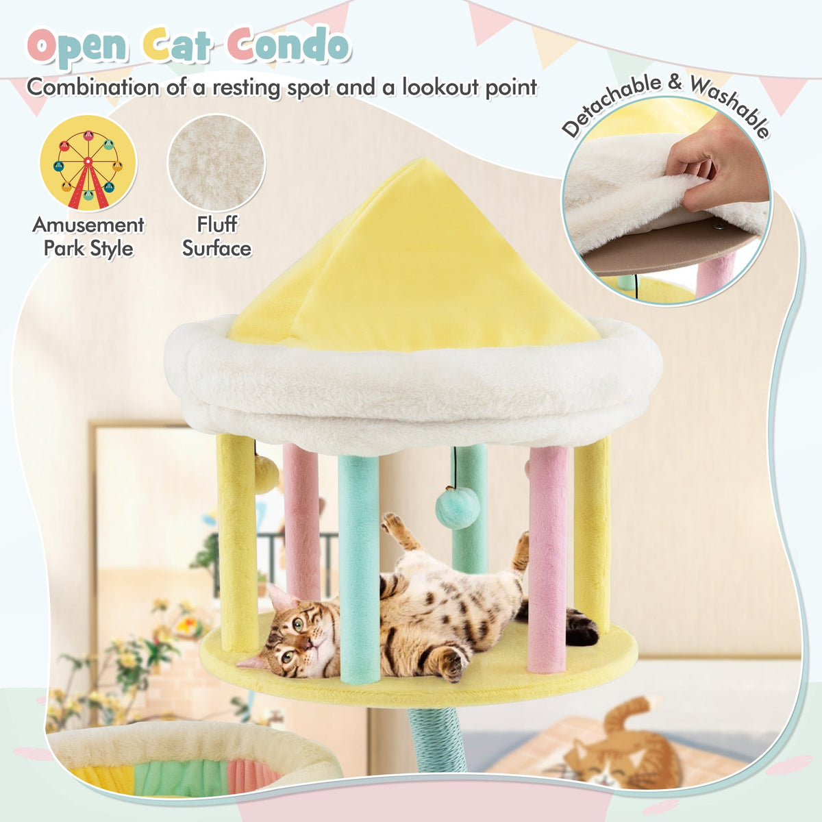 Multi-Layer Cat Tree with 2 Removable Perches Scratching Posts-Color