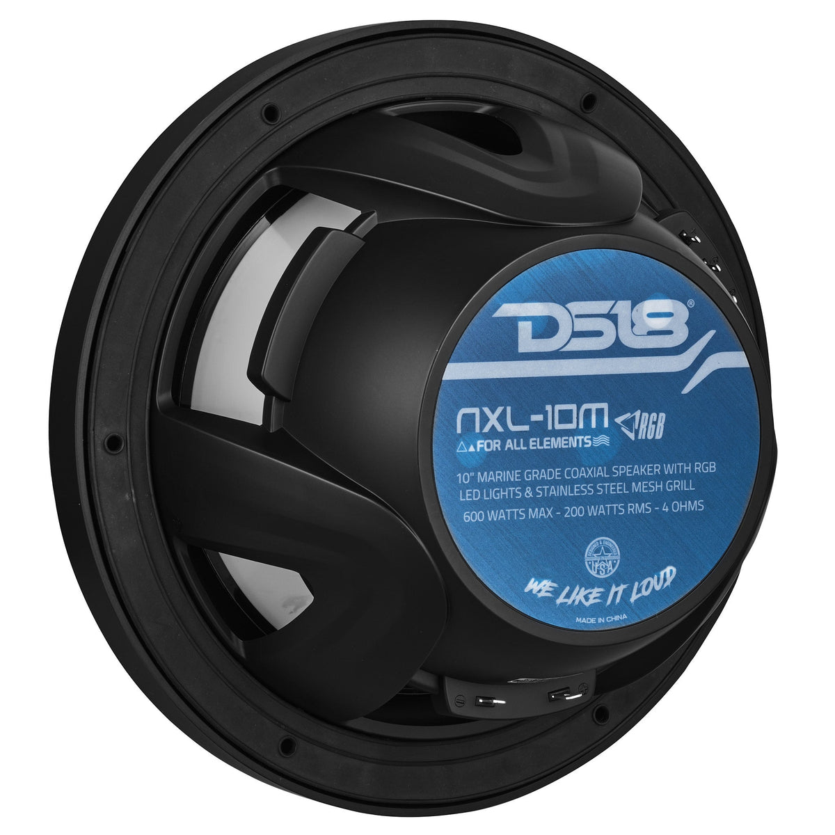 NXL 10" 2-Way Coaxial Marine Speaker With LED RGB Lights 200 Watts Rms 4-Ohm DS18