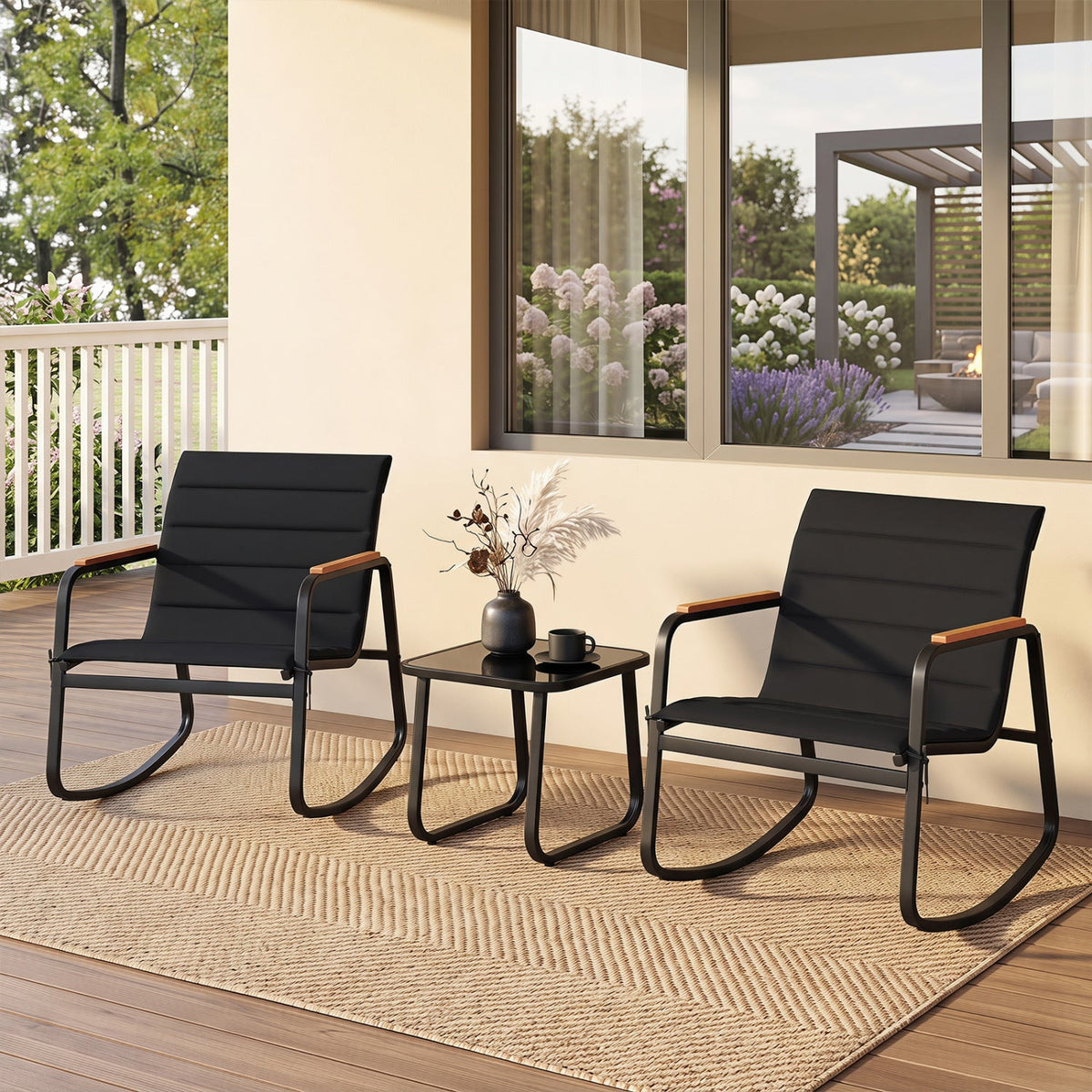 3 Piece Outdoor Rocking Bistro Set Porch Rocker Chairs-Gray DirectDeals