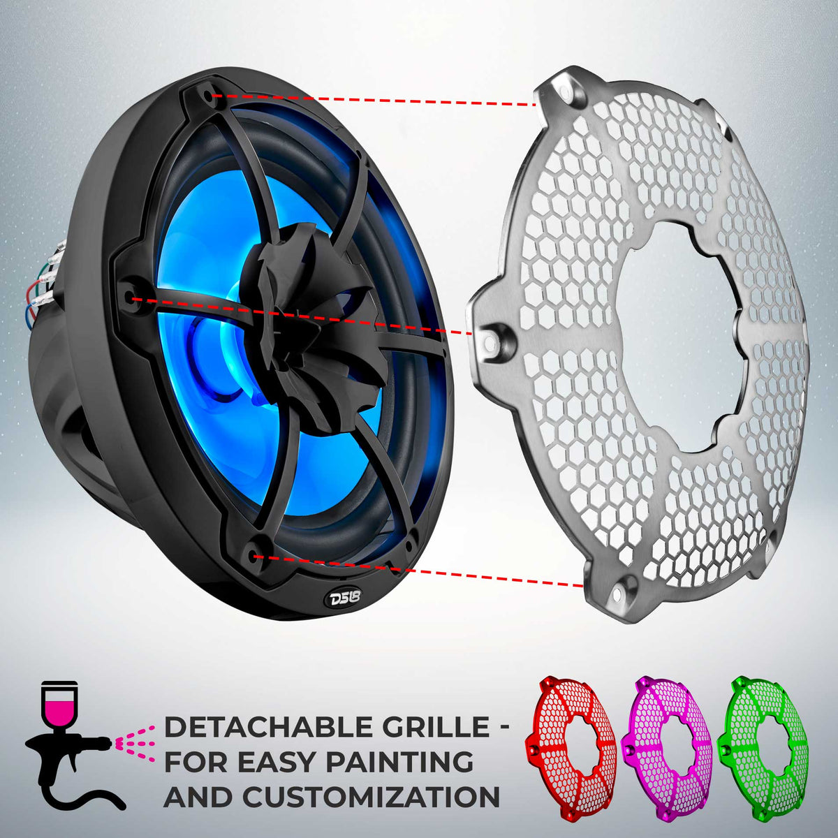 NXL 10" 2-Way Coaxial Marine Speaker With LED RGB Lights 200 Watts Rms 4-Ohm DS18