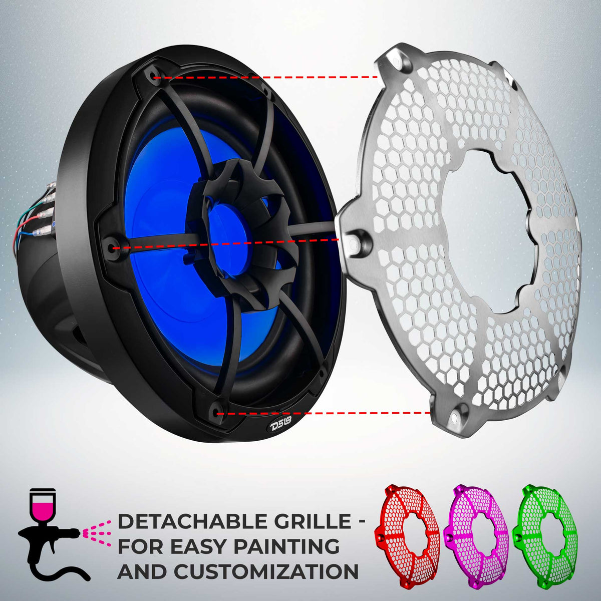 NXL 10" Marine Subwoofer with LED RGB Lights 300 Watts Rms SVC 4-Ohm DS18
