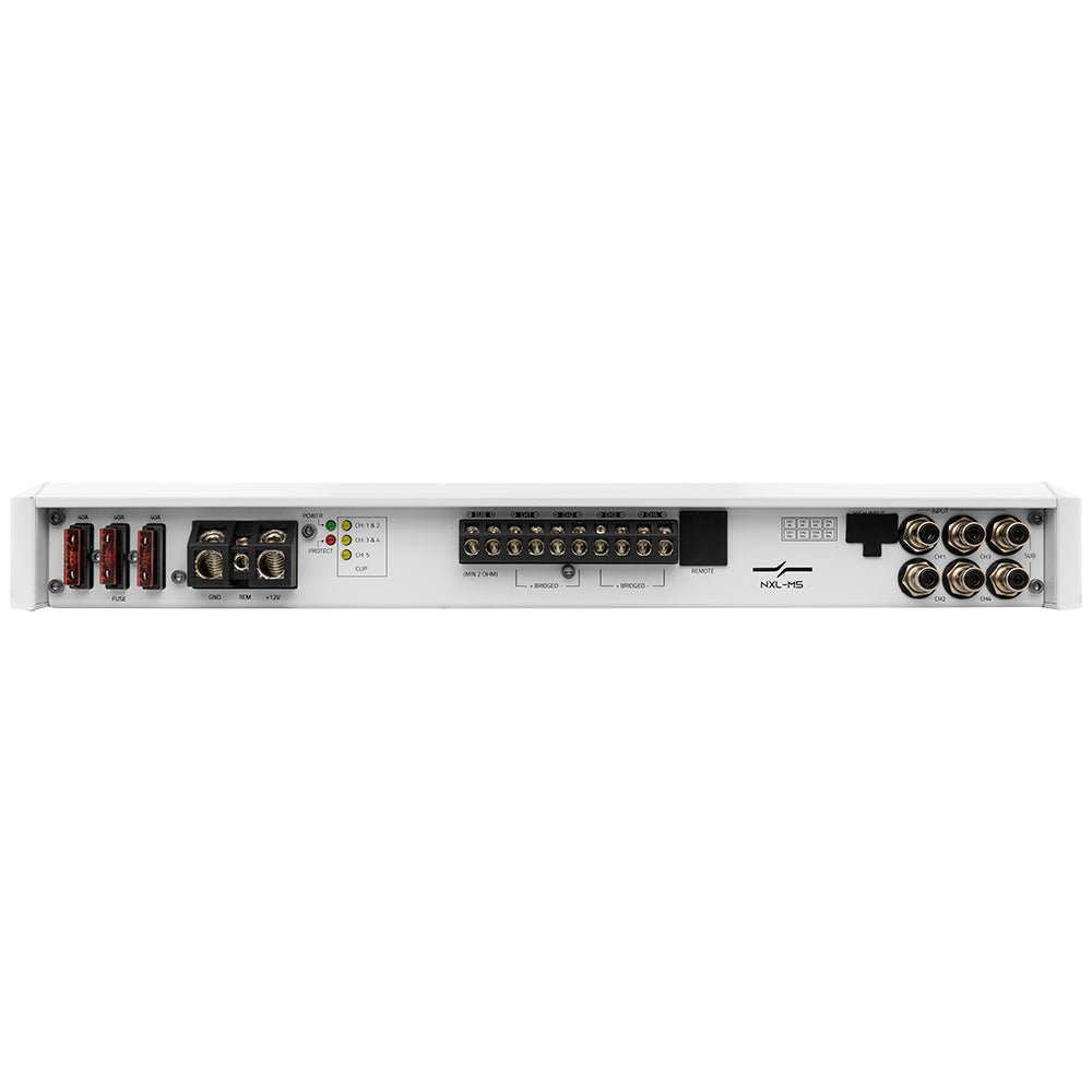 NXL 5-Channel Full-Range Class D IPX5 Marine Amplifier | 4 x 150W @ 4-Ohm and 1 x 600W RMS @ 2-Ohm DS18