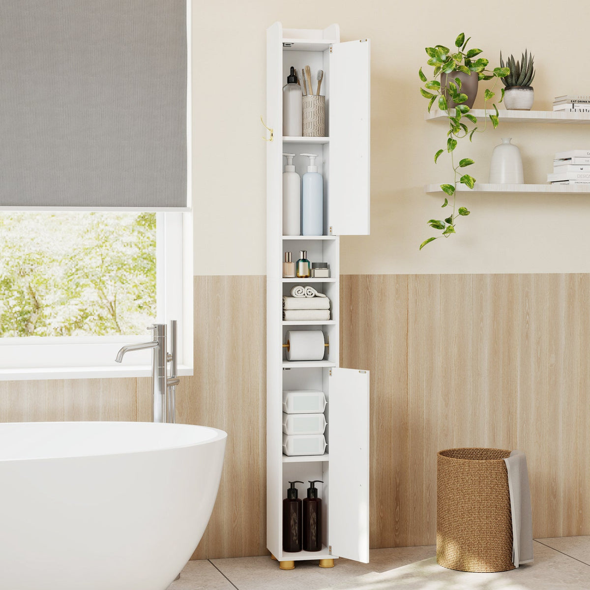 Narrow Bathroom Storage Cabinet with Shelves & Paper Holder DirectDeals