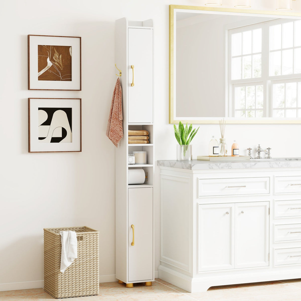 Narrow Bathroom Storage Cabinet with Shelves & Paper Holder DirectDeals