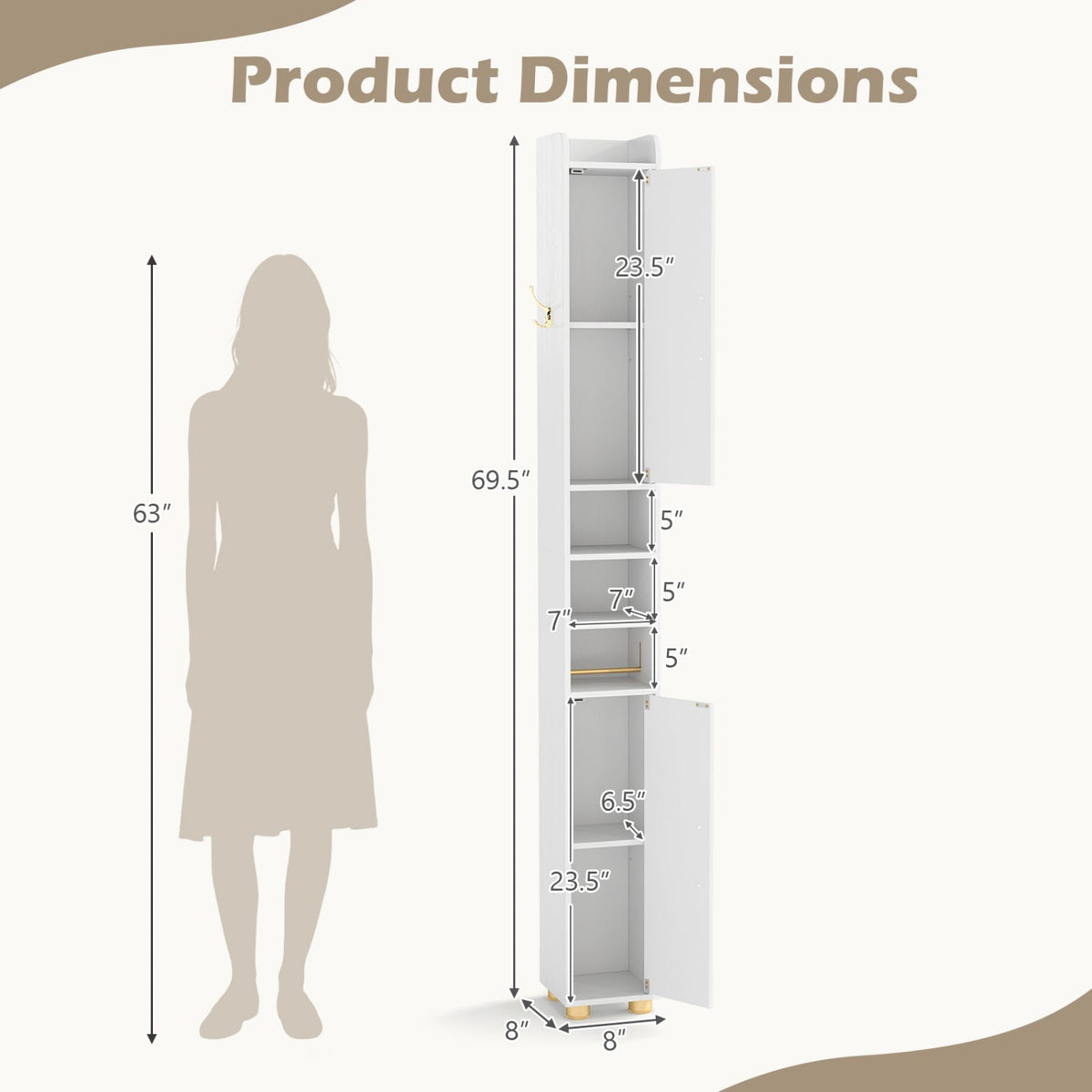 Narrow Bathroom Storage Cabinet with Shelves & Paper Holder DirectDeals