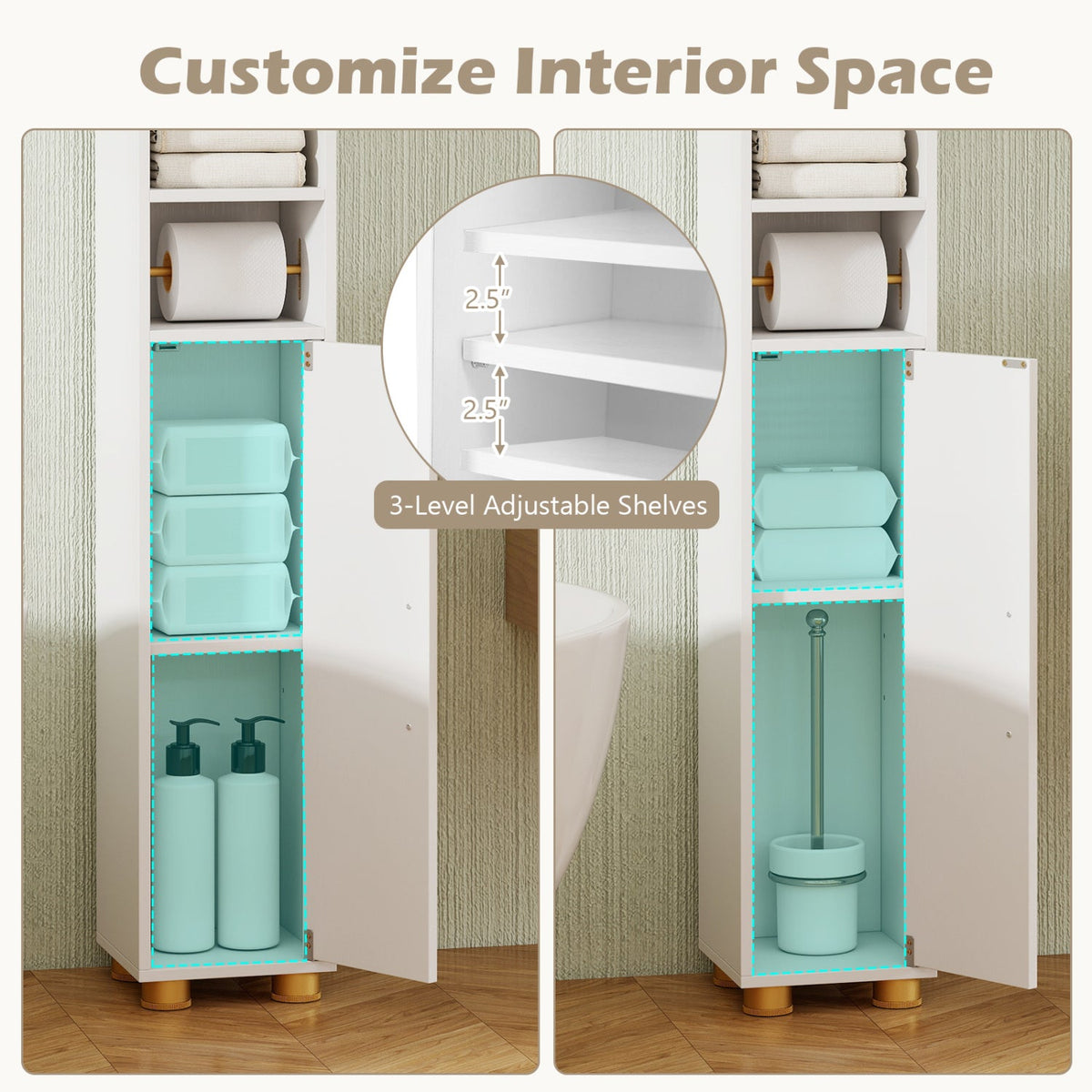 Narrow Bathroom Storage Cabinet with Shelves & Paper Holder DirectDeals