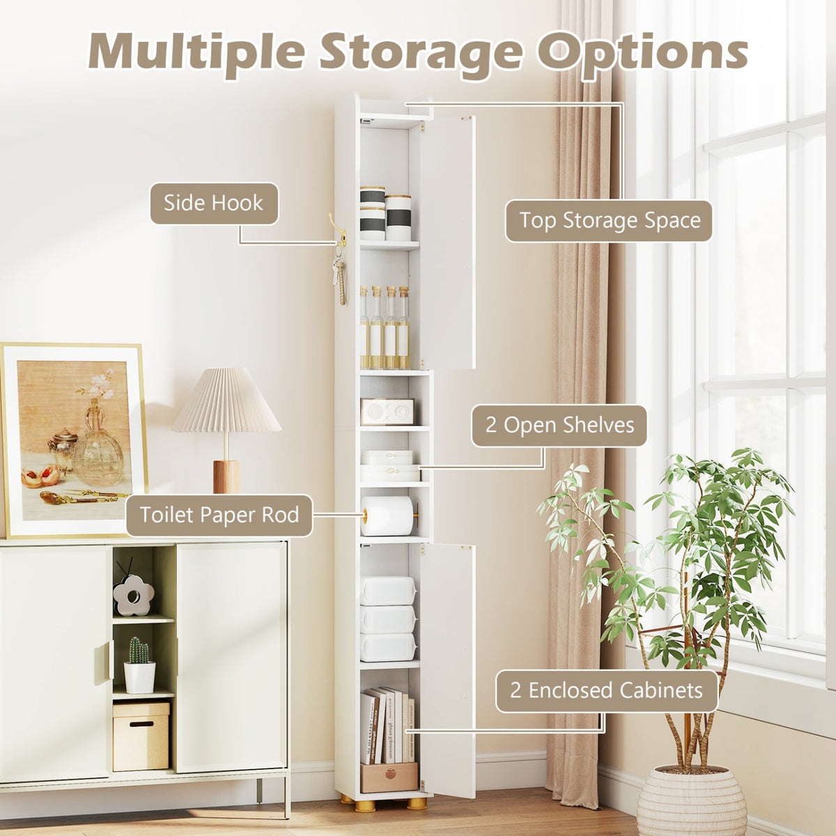 Narrow Bathroom Storage Cabinet with Shelves & Paper Holder DirectDeals