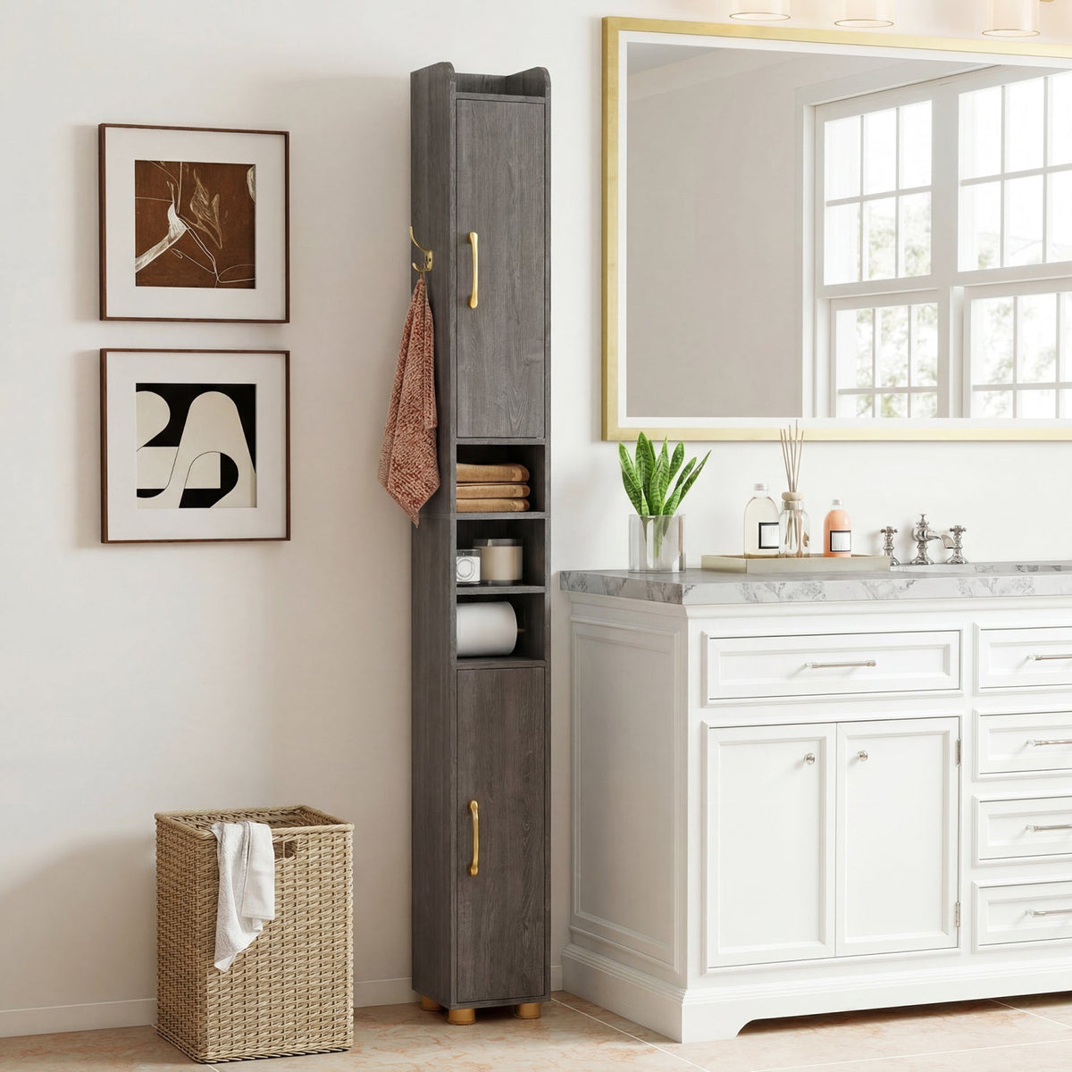 Narrow Bathroom Storage Cabinet with Shelves & Paper Holder DirectDeals