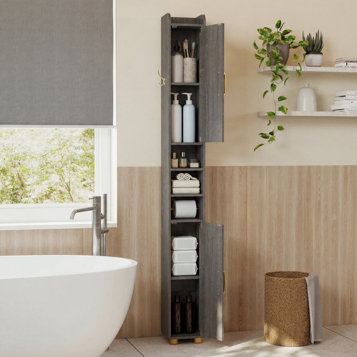 Narrow Bathroom Storage Cabinet with Shelves & Paper Holder DirectDeals