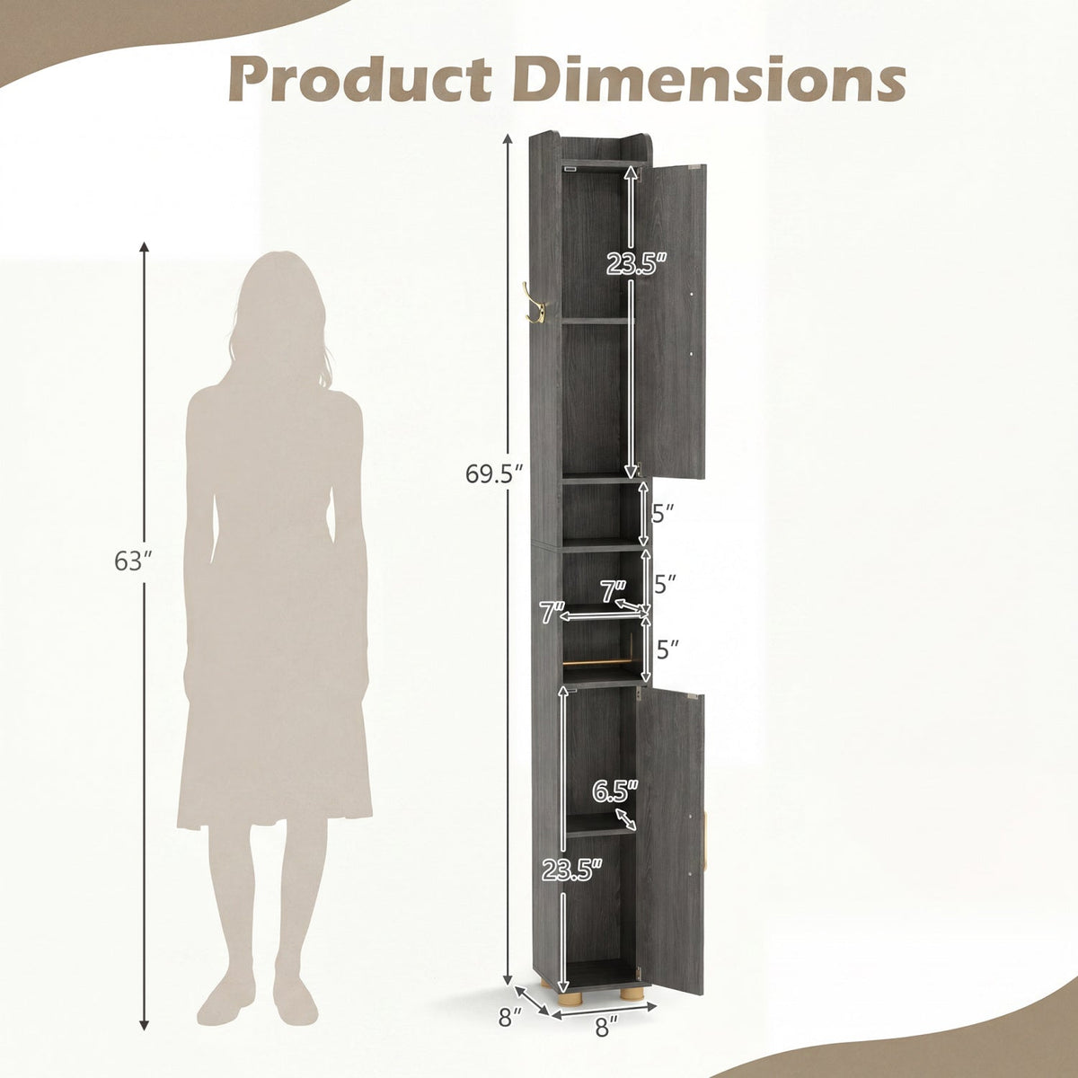 Narrow Bathroom Storage Cabinet with Shelves & Paper Holder DirectDeals