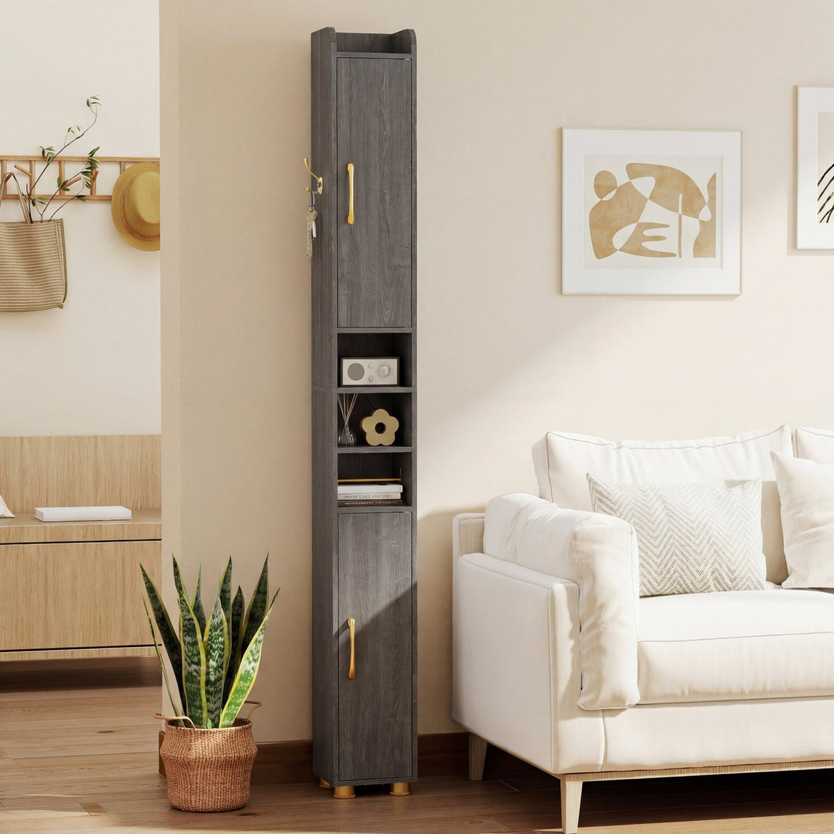 Narrow Bathroom Storage Cabinet with Shelves & Paper Holder DirectDeals