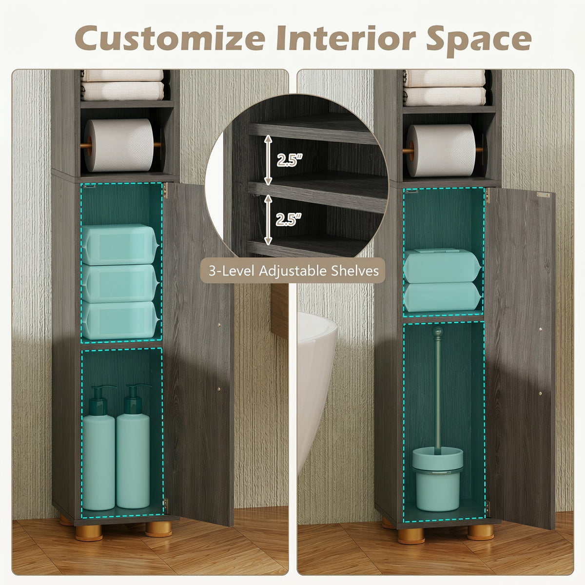 Narrow Bathroom Storage Cabinet with Shelves & Paper Holder DirectDeals