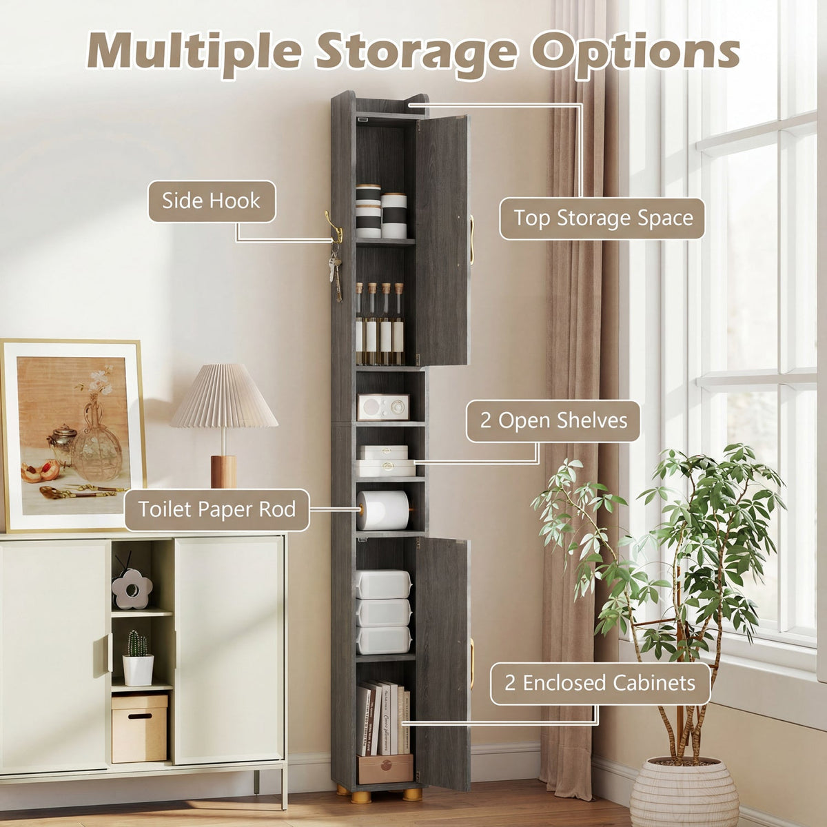 Narrow Bathroom Storage Cabinet with Shelves & Paper Holder DirectDeals