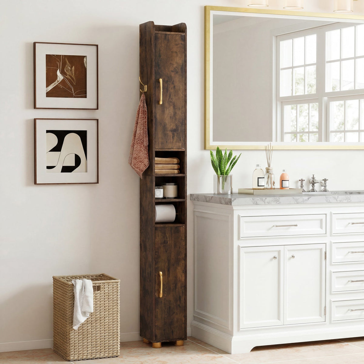 Narrow Bathroom Storage Cabinet with Shelves & Paper Holder DirectDeals