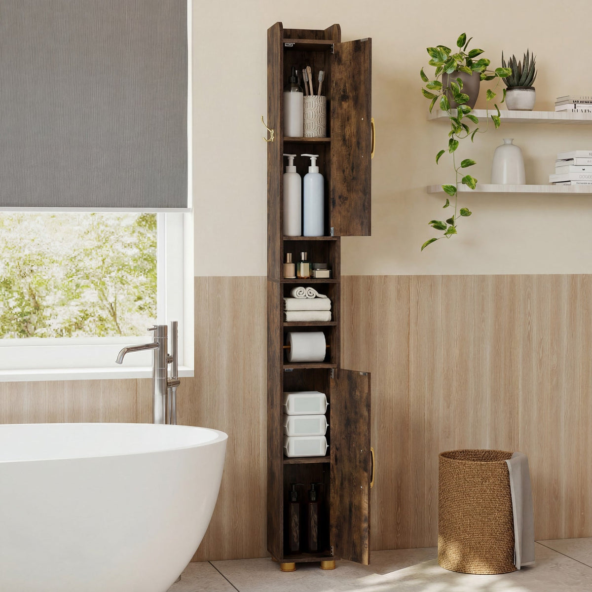 Narrow Bathroom Storage Cabinet with Shelves & Paper Holder DirectDeals