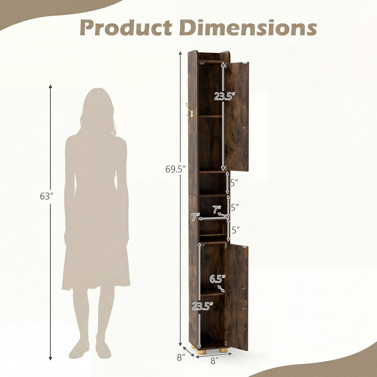 Narrow Bathroom Storage Cabinet with Shelves & Paper Holder DirectDeals
