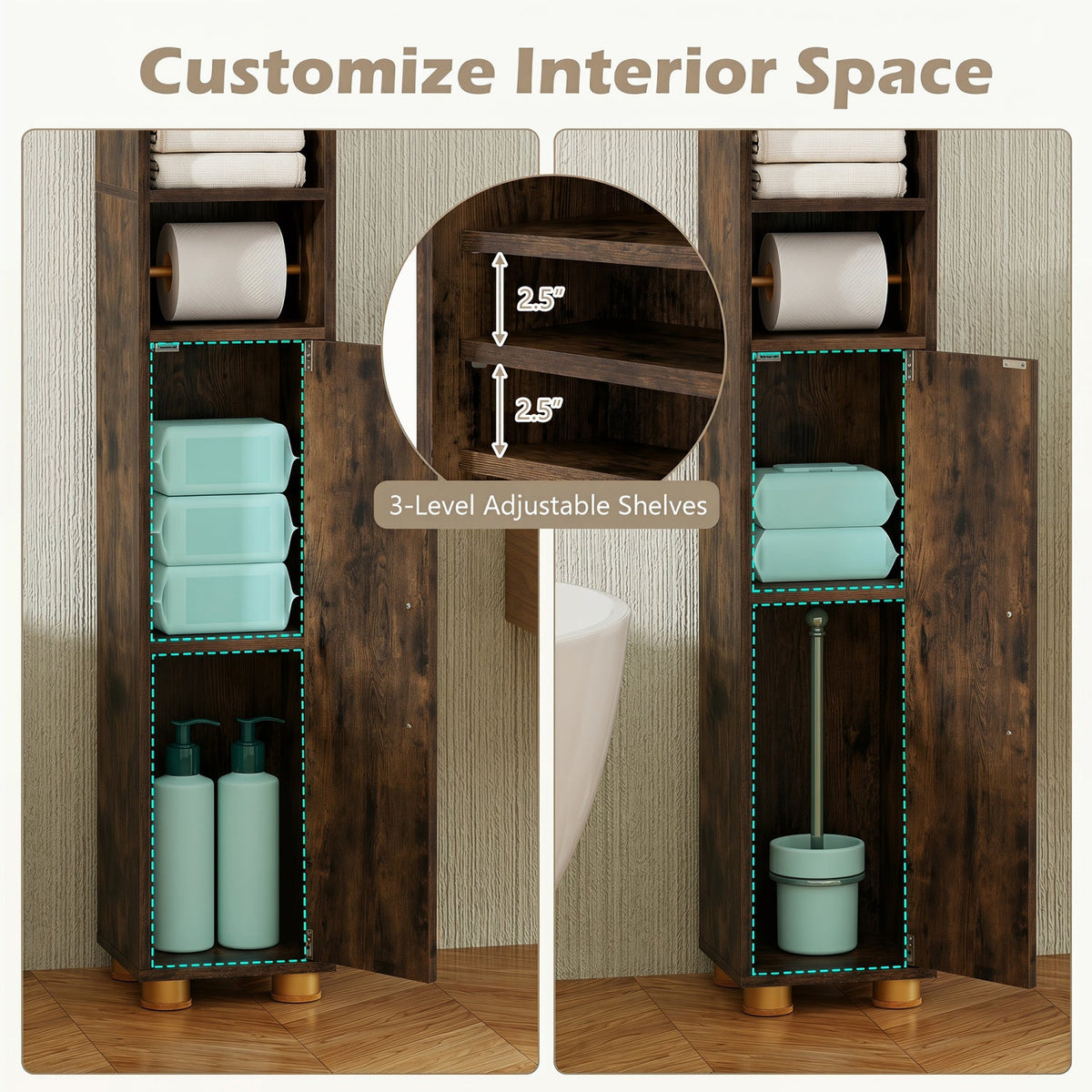 Narrow Bathroom Storage Cabinet with Shelves & Paper Holder DirectDeals