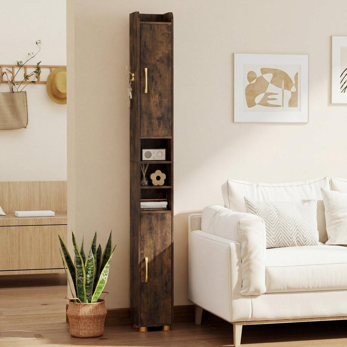 Narrow Bathroom Storage Cabinet with Shelves & Paper Holder DirectDeals