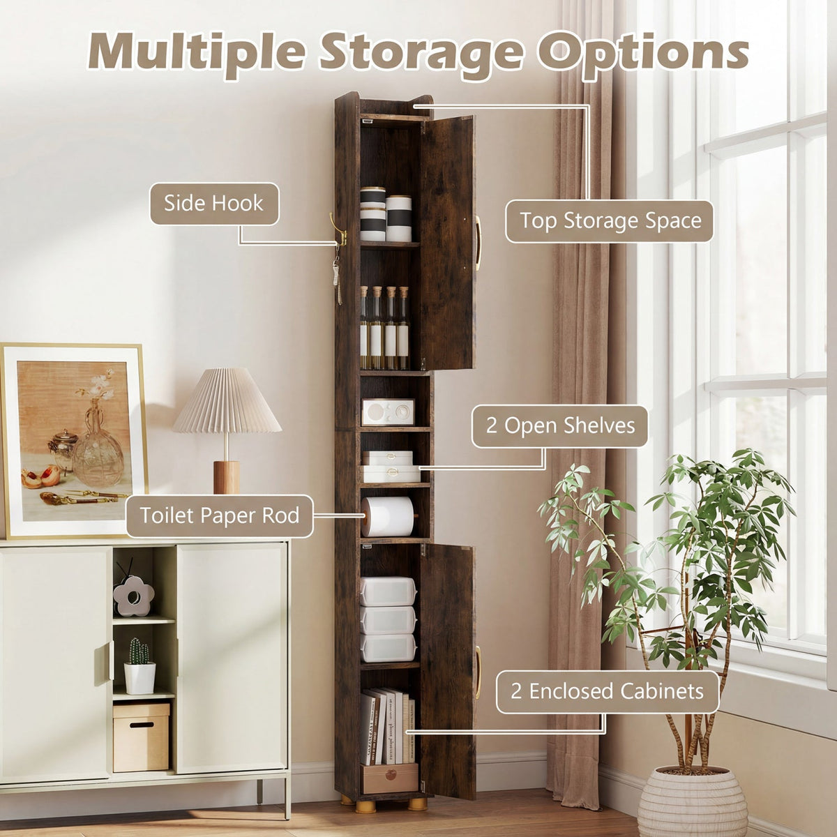 Narrow Bathroom Storage Cabinet with Shelves & Paper Holder DirectDeals