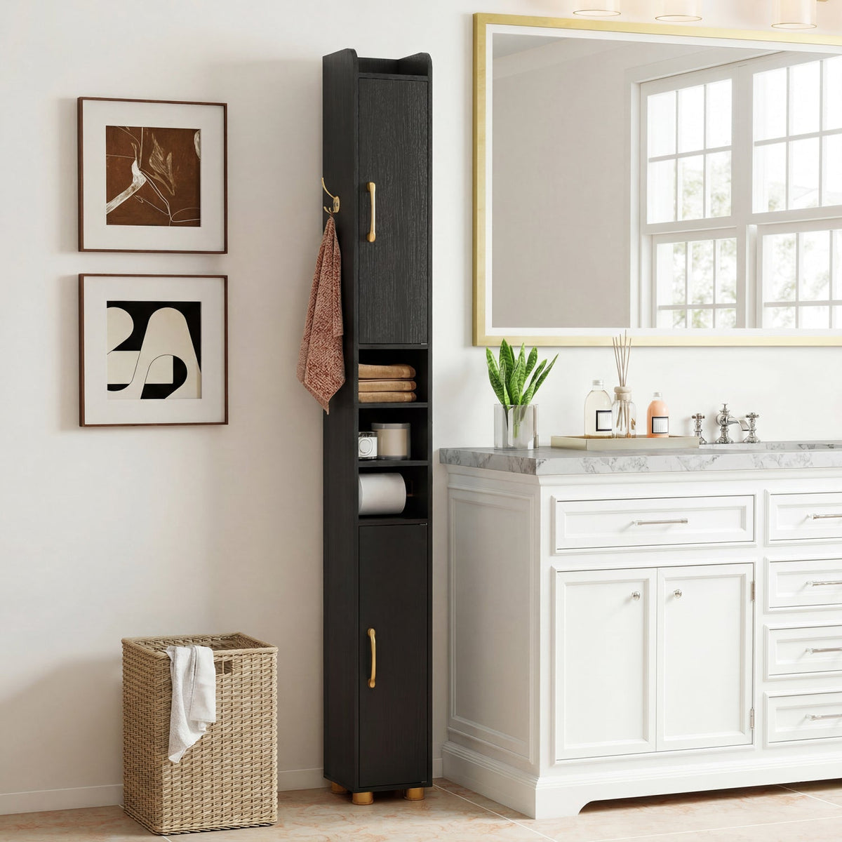 Narrow Bathroom Storage Cabinet with Shelves & Paper Holder DirectDeals