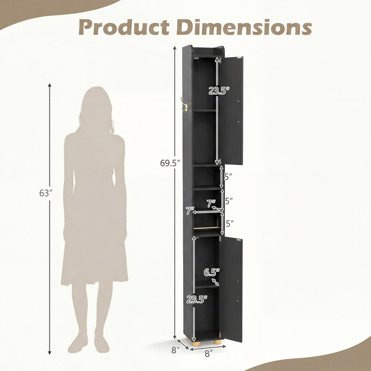 Narrow Bathroom Storage Cabinet with Shelves & Paper Holder DirectDeals