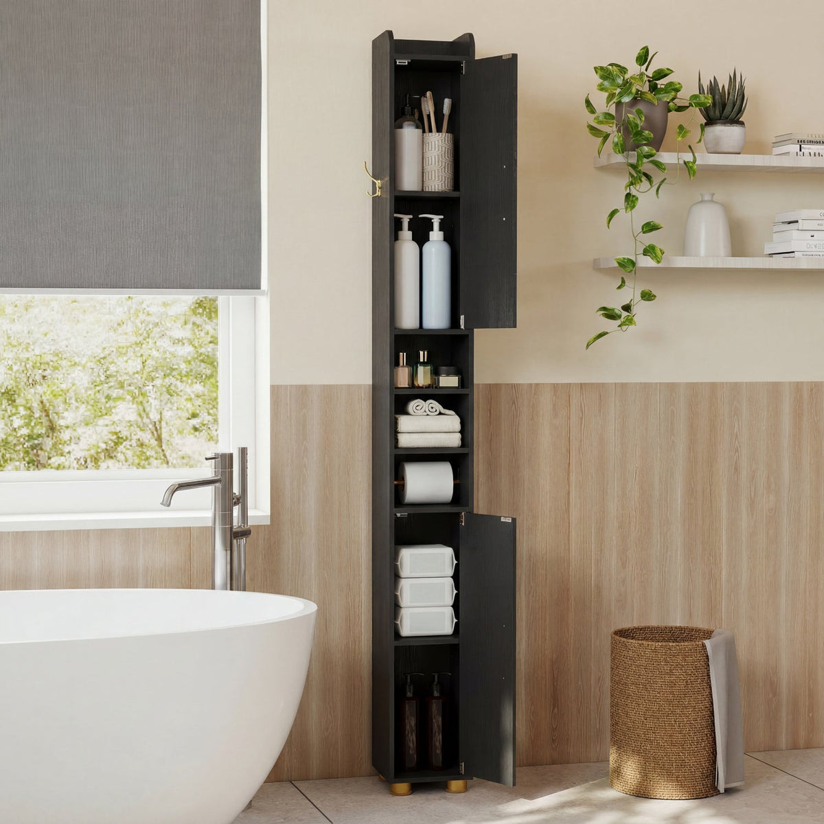 Narrow Bathroom Storage Cabinet with Shelves & Paper Holder DirectDeals