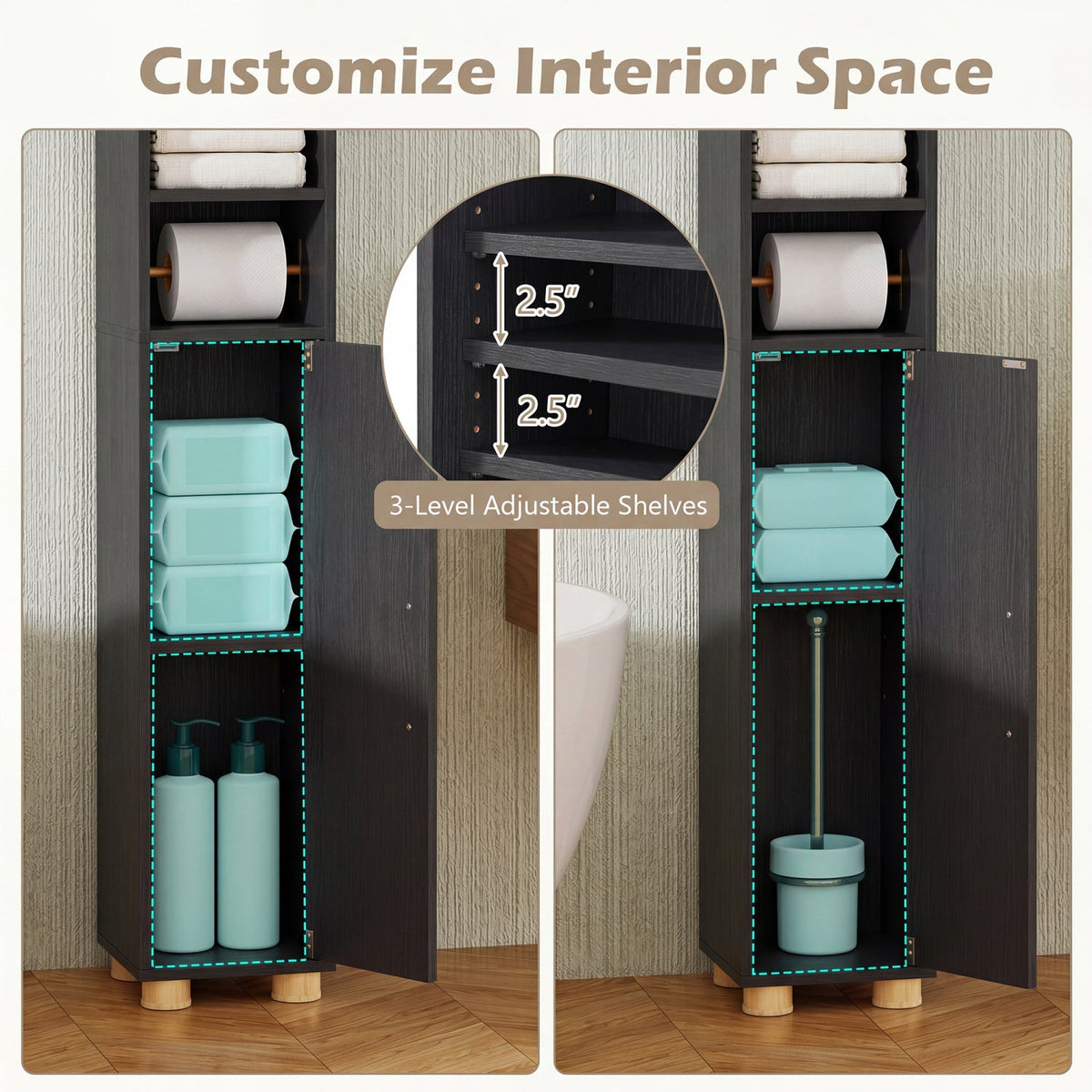 Narrow Bathroom Storage Cabinet with Shelves & Paper Holder DirectDeals