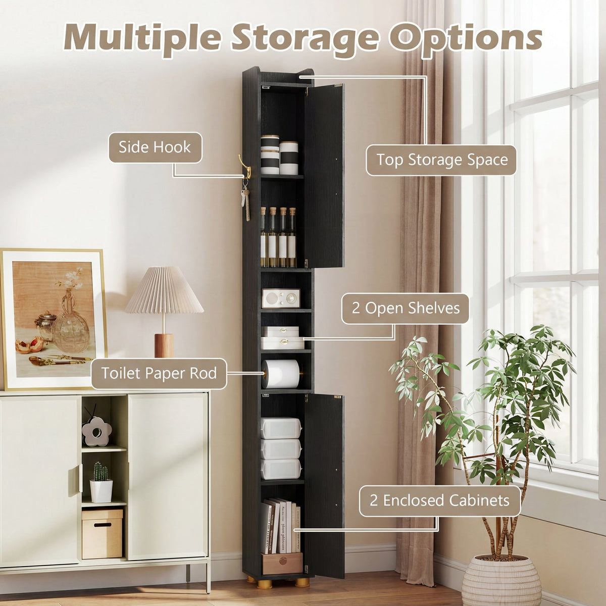 Narrow Bathroom Storage Cabinet with Shelves & Paper Holder DirectDeals
