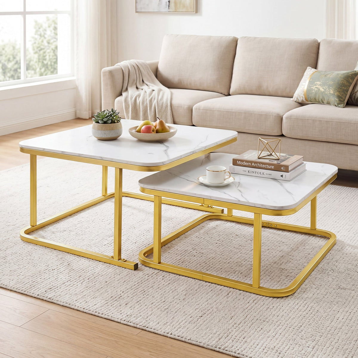 Nesting Coffee Table Set of 2 with Faux Marble Top DirectDeals