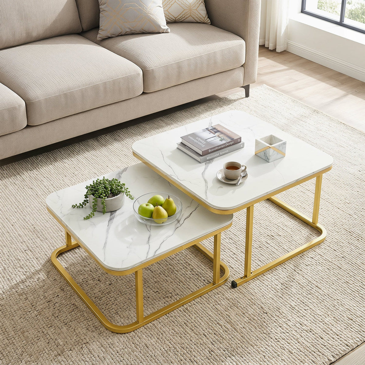 Nesting Coffee Table Set of 2 with Faux Marble Top DirectDeals