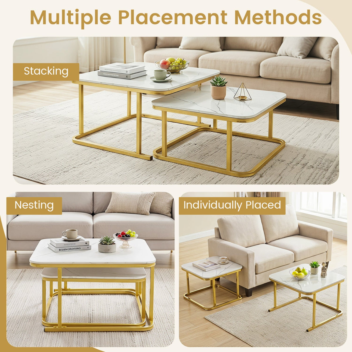 Nesting Coffee Table Set of 2 with Faux Marble Top DirectDeals