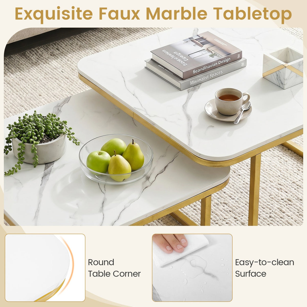 Nesting Coffee Table Set of 2 with Faux Marble Top DirectDeals