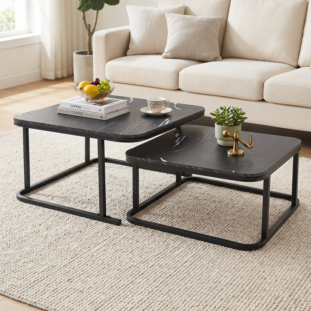 Nesting Coffee Table Set of 2 with Faux Marble Top DirectDeals