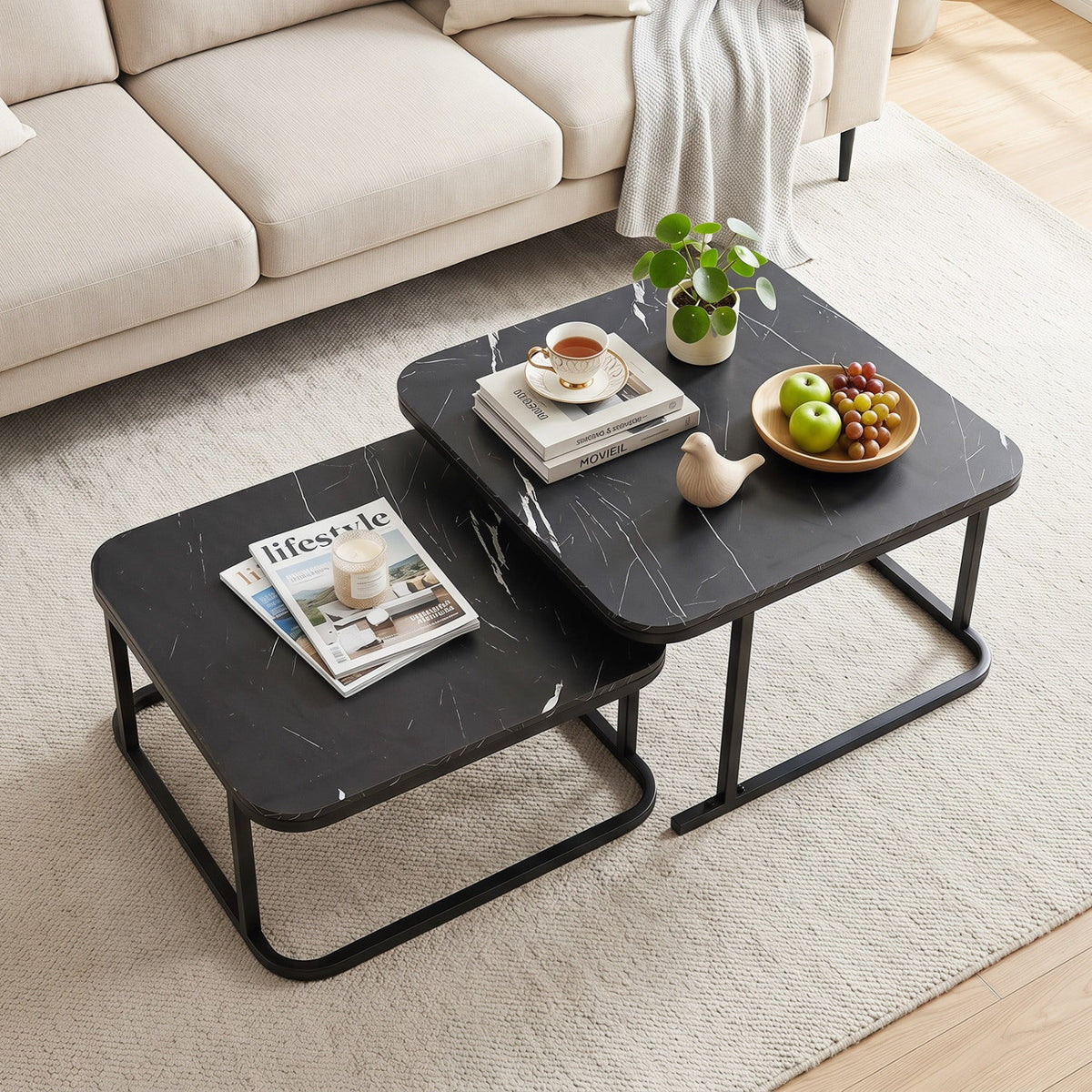Nesting Coffee Table Set of 2 with Faux Marble Top DirectDeals