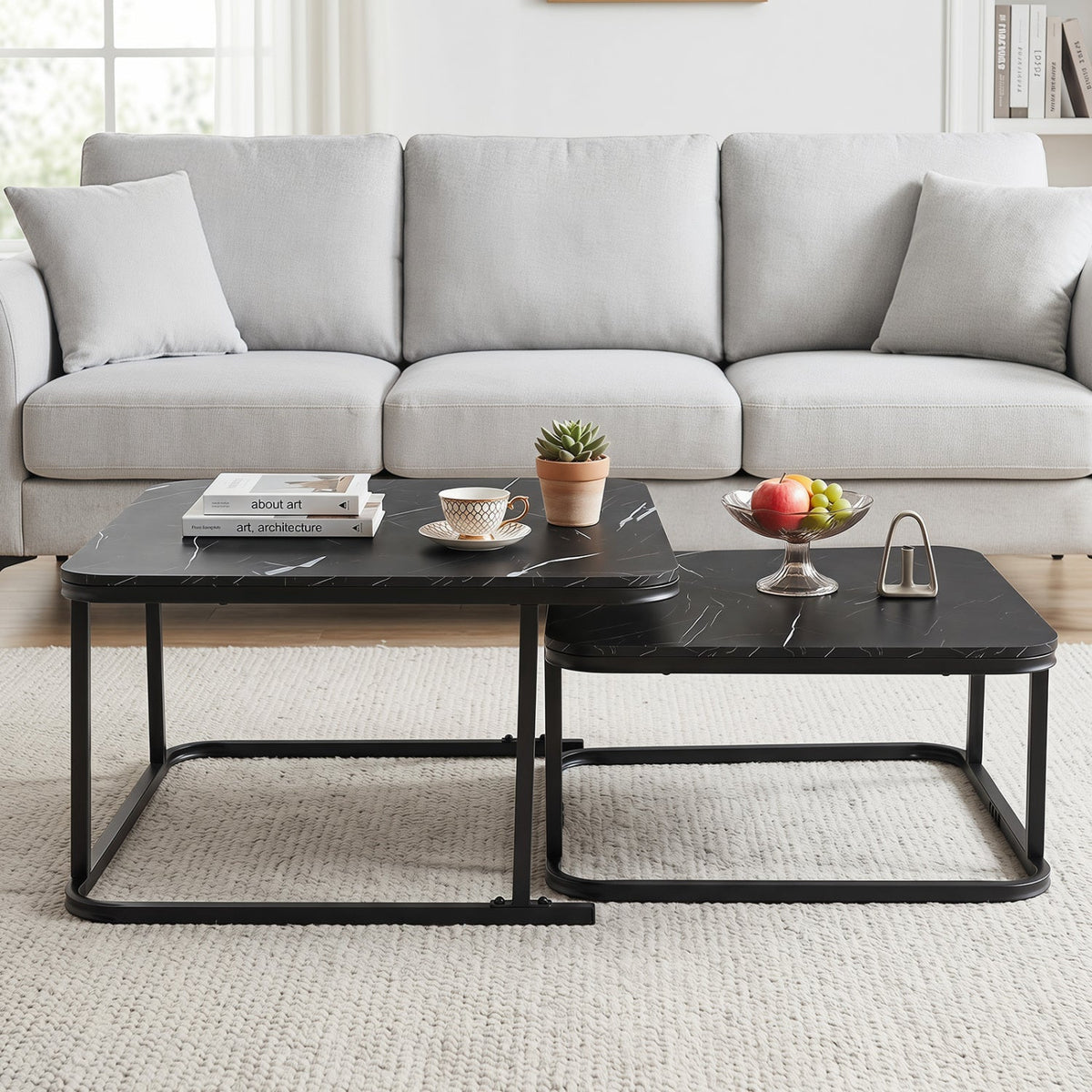 Nesting Coffee Table Set of 2 with Faux Marble Top DirectDeals