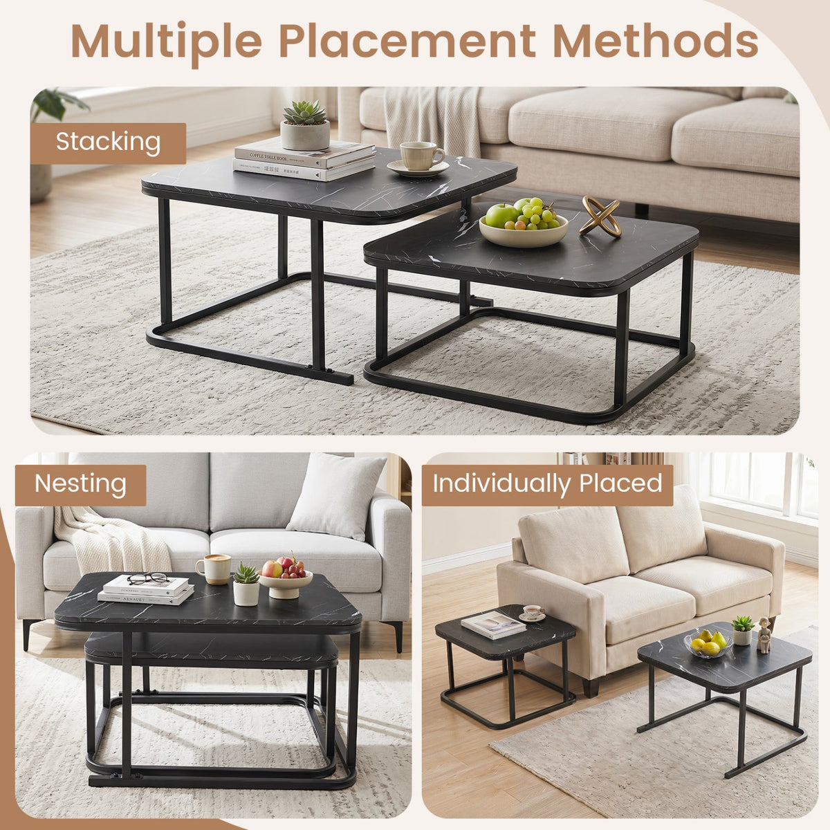 Nesting Coffee Table Set of 2 with Faux Marble Top DirectDeals