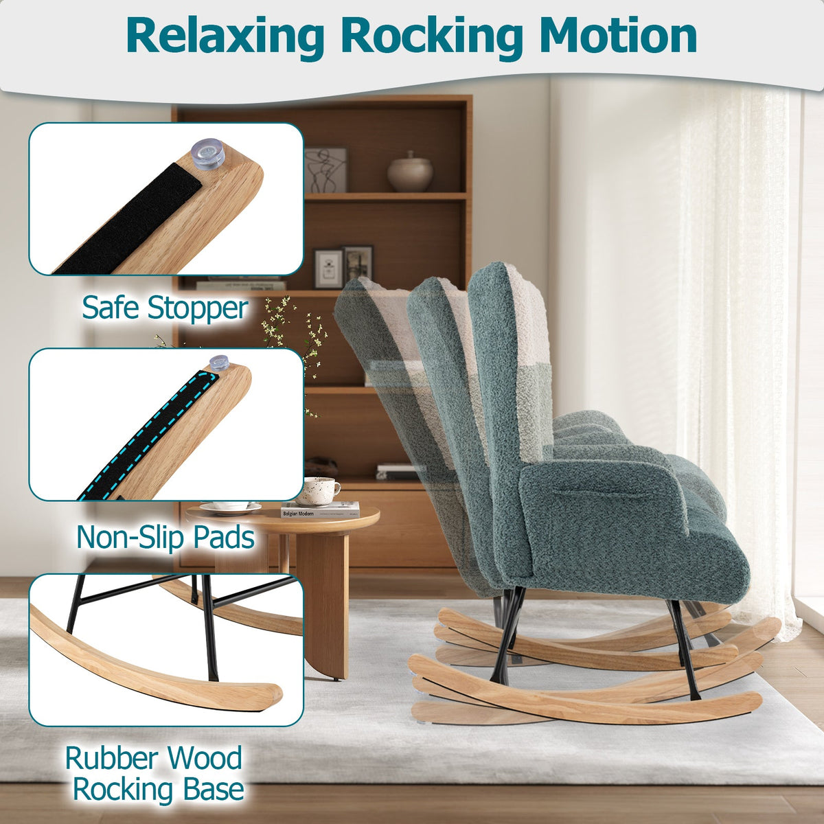 Nursery Rocking Chair with Ergonomic Armrests and High Backrest