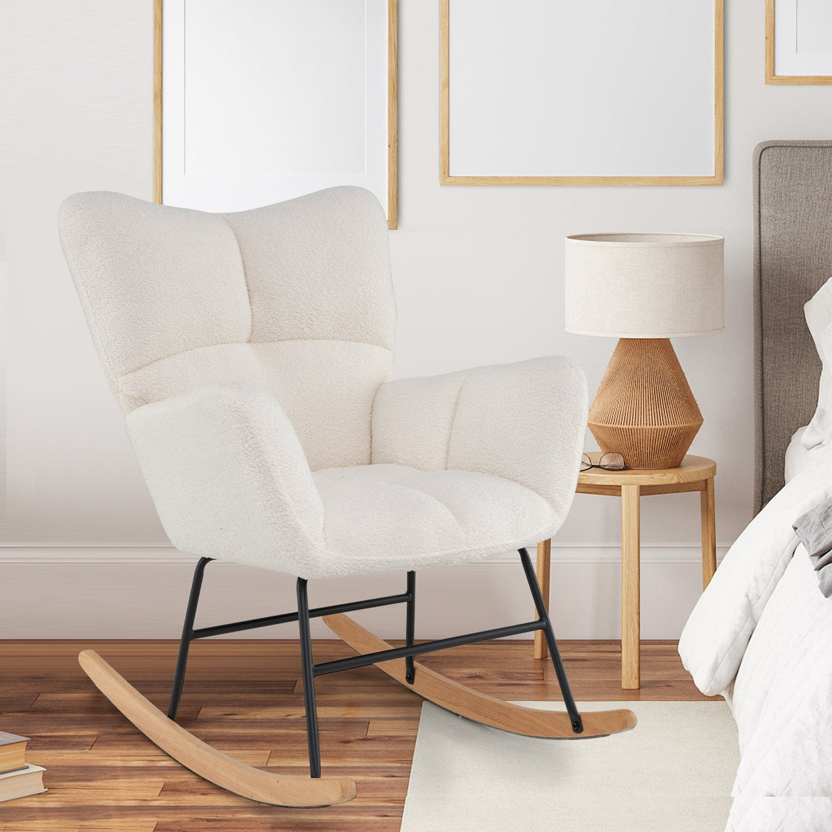 Nursery Rocking Chair with Comfy Backrest and Armrest-Beige