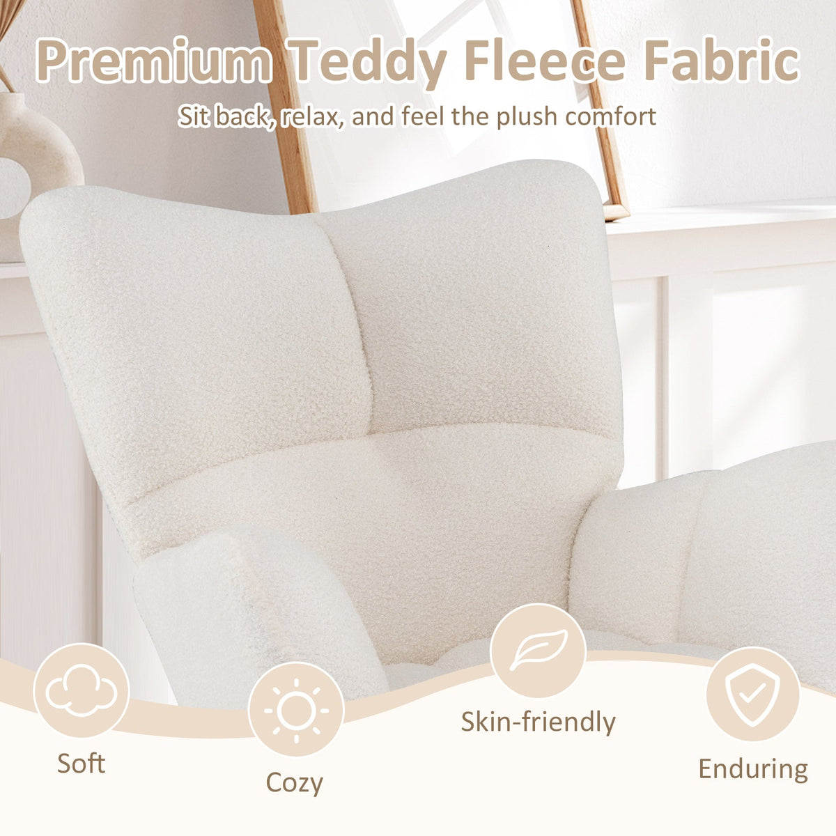 Nursery Rocking Chair with Comfy Backrest and Armrest-Beige