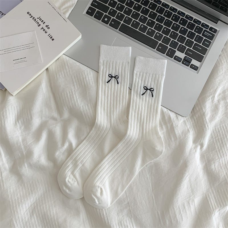 Cute Girl Bow Tube Socks Hollow Bunching Socks