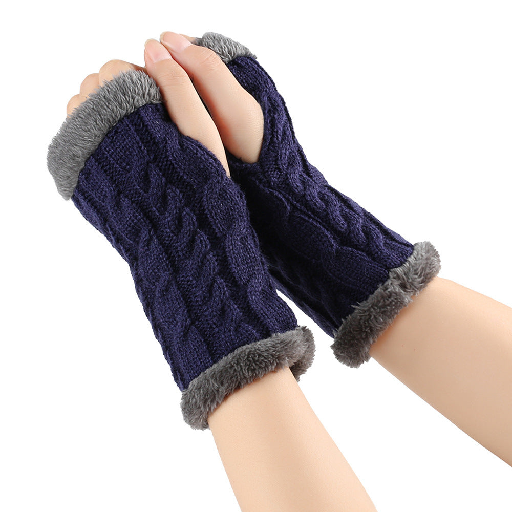Fleece-Lined Knitted Fingerless Gloves
