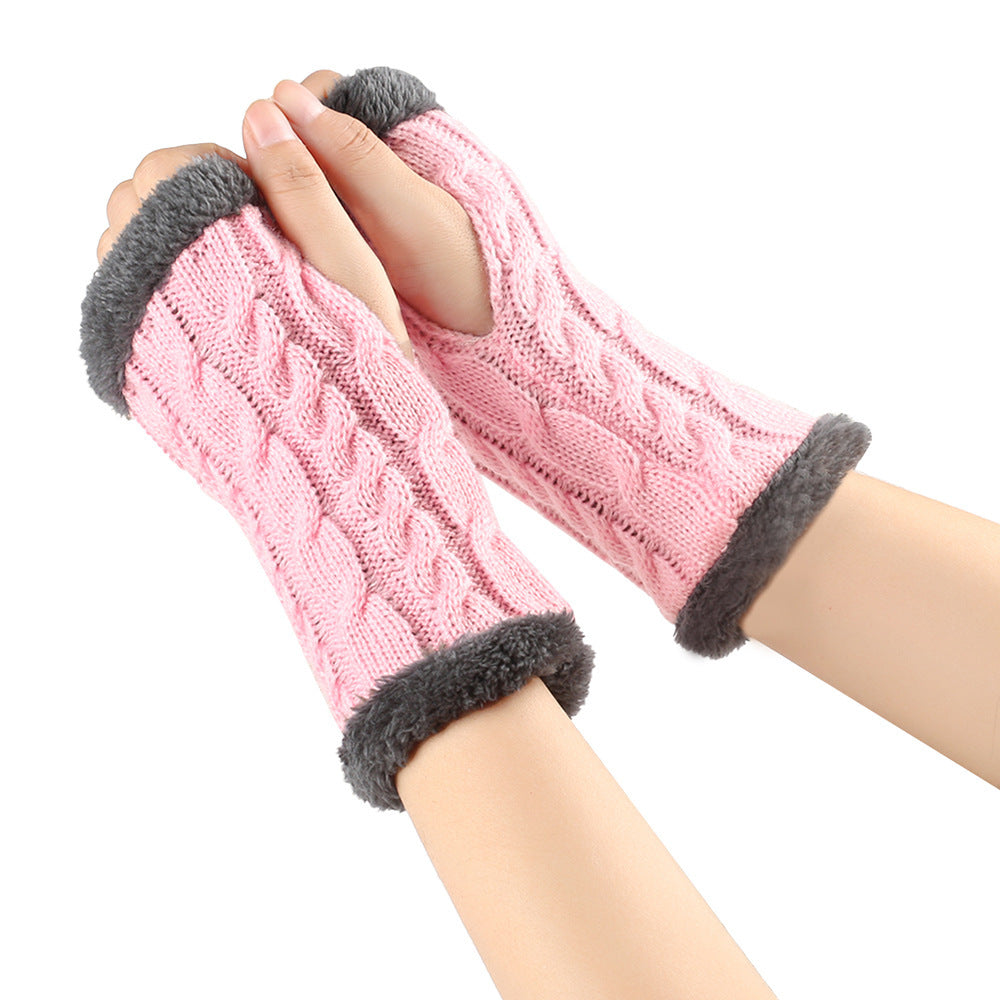 Fleece-Lined Knitted Fingerless Gloves