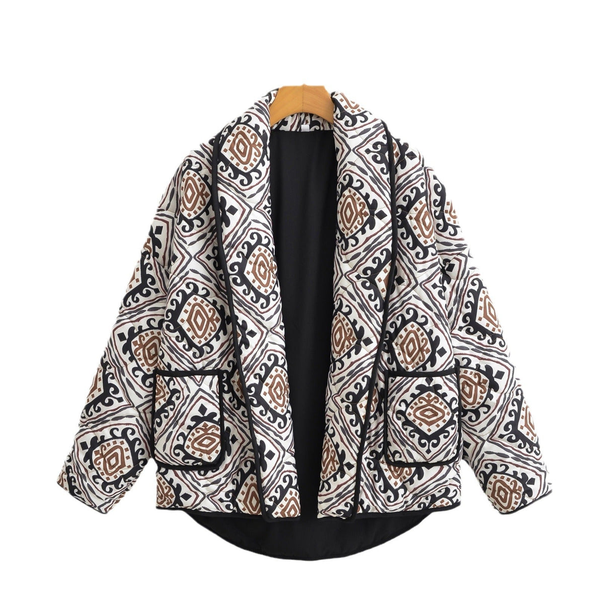 European American Floral Print Cotton-Padded Jacket